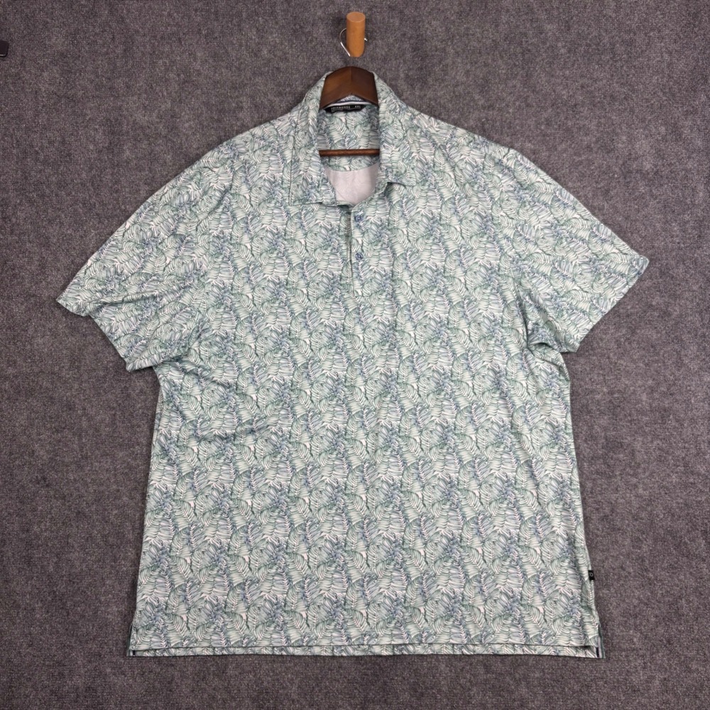 7 Diamonds Concrete Jungle Mens XXL Green Tropical Palm 4-Way Stretch Polo Shirt
